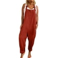 thumbnail image 1 of JustVH Womens Cotton Linen Retro Rompers Pockets Solid Adjustable Jumpsuits, 1 of 4
