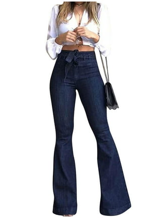 JustVH Women Low Rise Bell Bottoms Denim Pants Bootcut Flare Washed Jeans 