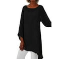 thumbnail image 1 of JustVH Womens Plus Size Cotton Linen Solid Color 3/4 Sleeve Irregular Tops Blouses, 1 of 2