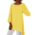 thumbnail image 1 of JustVH Womens Plus Size Cotton Linen Solid Color 3/4 Sleeve Irregular Tops Blouses, 1 of 2