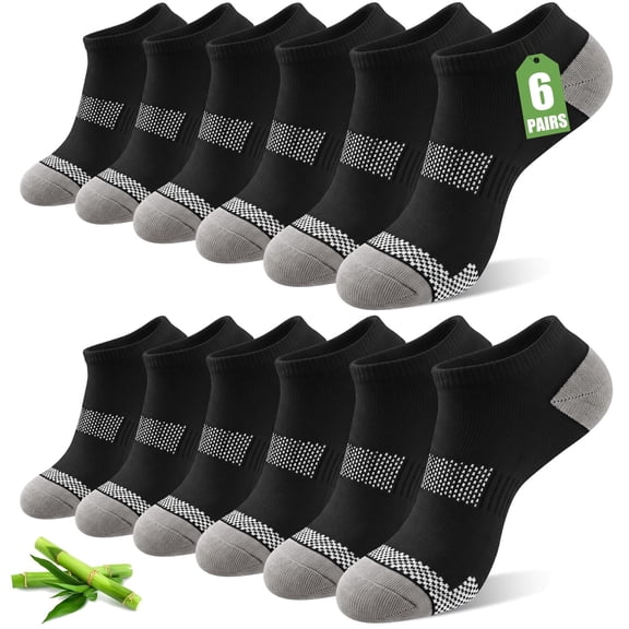 Justay Story 6 Pairs Bamboo Ankle Socks for Men, Wide Forefoot Athletic Running Breathable Low Cut Socks, Black Men Socks Size 10-13