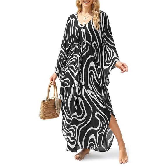 Justay Story Kaftan Dresses for Women Cover up One Size Swimsuit Beach Dresses Black