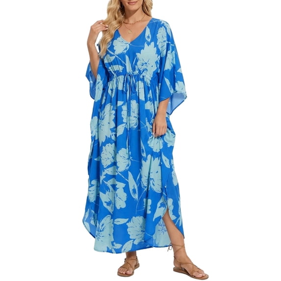 Justay Story Kaftan Dresses for Women Cover up One Size Swimsuit Beach Dresses Blue
