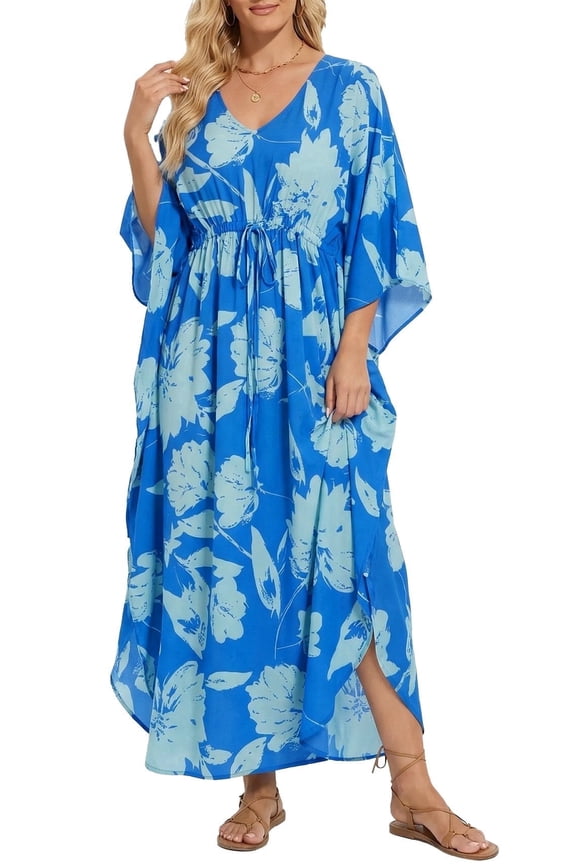 Kaftan Dresses for Women Cover up One Size Swimsuit Beach Dresses Blue