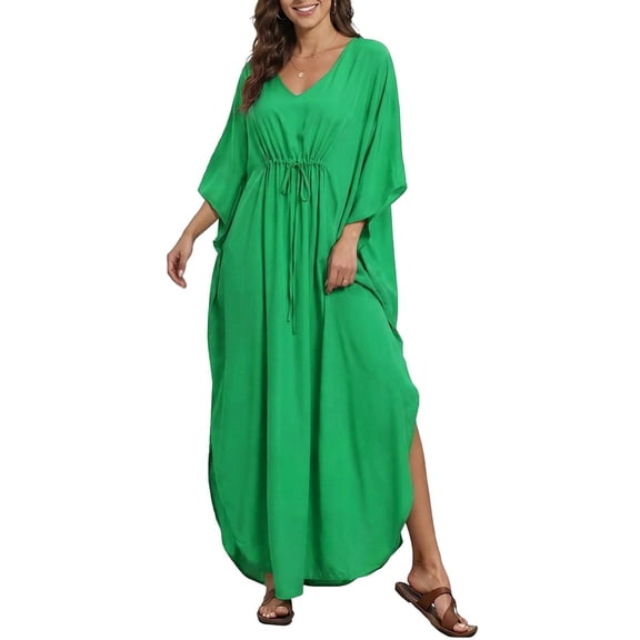 Justay Story Kaftan Dresses for Women Cover up One Size Swimsuit Beach Dresses Green