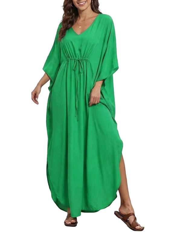 Kaftan Dresses for Women Cover up One Size Swimsuit Beach Dresses Green