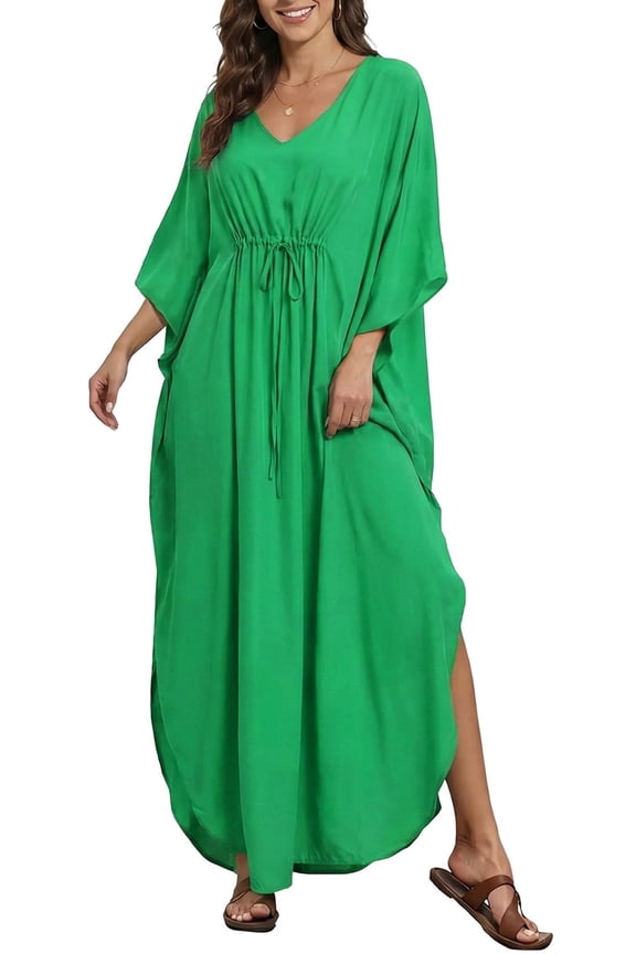 Kaftan Dresses for Women Cover up One Size Swimsuit Beach Dresses Green
