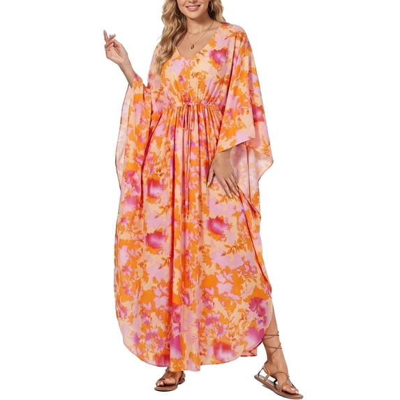 Justay Story Kaftan Dresses for Women Cover up One Size Swimsuit Beach Dresses Yellow