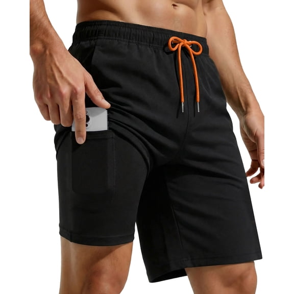 Justay Story Mens Swim Trunks 9" With 2 in 1 Compression Breathable Liner Zipper Pockets Quick Dry Swim Bathing Suit Summer Beach Shorts, Size S-2XL