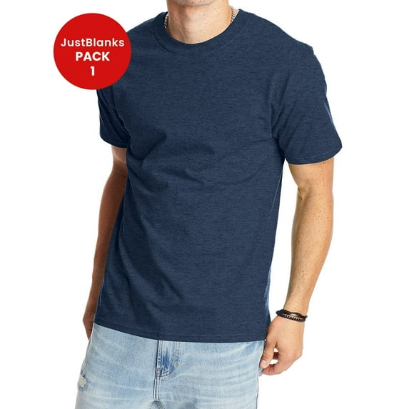 Justblanks Men's Adult 6.1 Oz. Classic Crew Neck Ringspun Cotton Regular-Fit Short Sleeve Beefy T-Shirt For Men - HEATHER NAVY - 4X-Large