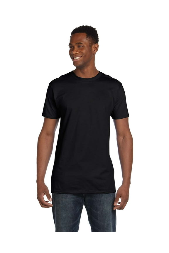 Men's Adult Classic Cotton Performance Perfect Crew Neck Nano Regular-Fit Short Sleeve T-Shirt For Men - BLACK - 5X-Large