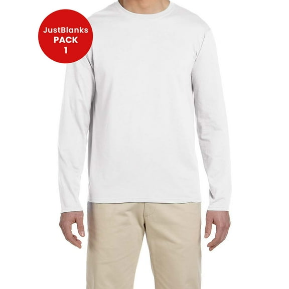 Justblanks Men's Adult Crew Neck Jersey Softstyle 100% Cotton Regular-Fit Long Sleeve T-Shirt For Men - White - Large