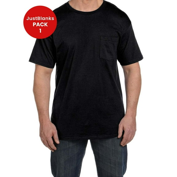 JustBlanks Beefy Pocket T Shirt Five Point Left Chest Pocket Shoulder to Shoulder Taping Pre Shrunk