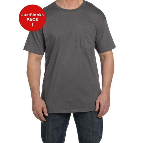 JustBlanks Beefy Pocket T Shirt Five Point Left Chest Pocket Shoulder to Shoulder Taping Pre Shrunk