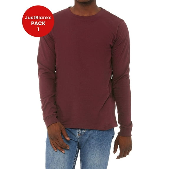 JustBlanks Jersey Long Sleeve Tee 2 Ribbed Cuffs Cover Stitched Collar Side Seams