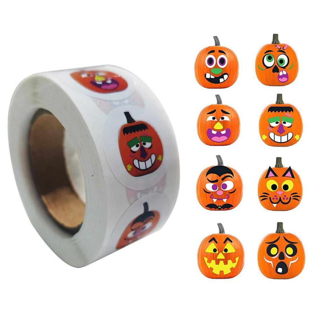 500-Piece Fall Pumpkin Stickers Roll - Self-Adhesive Autumn Sealing Labels For Kids, Parties & Crafts