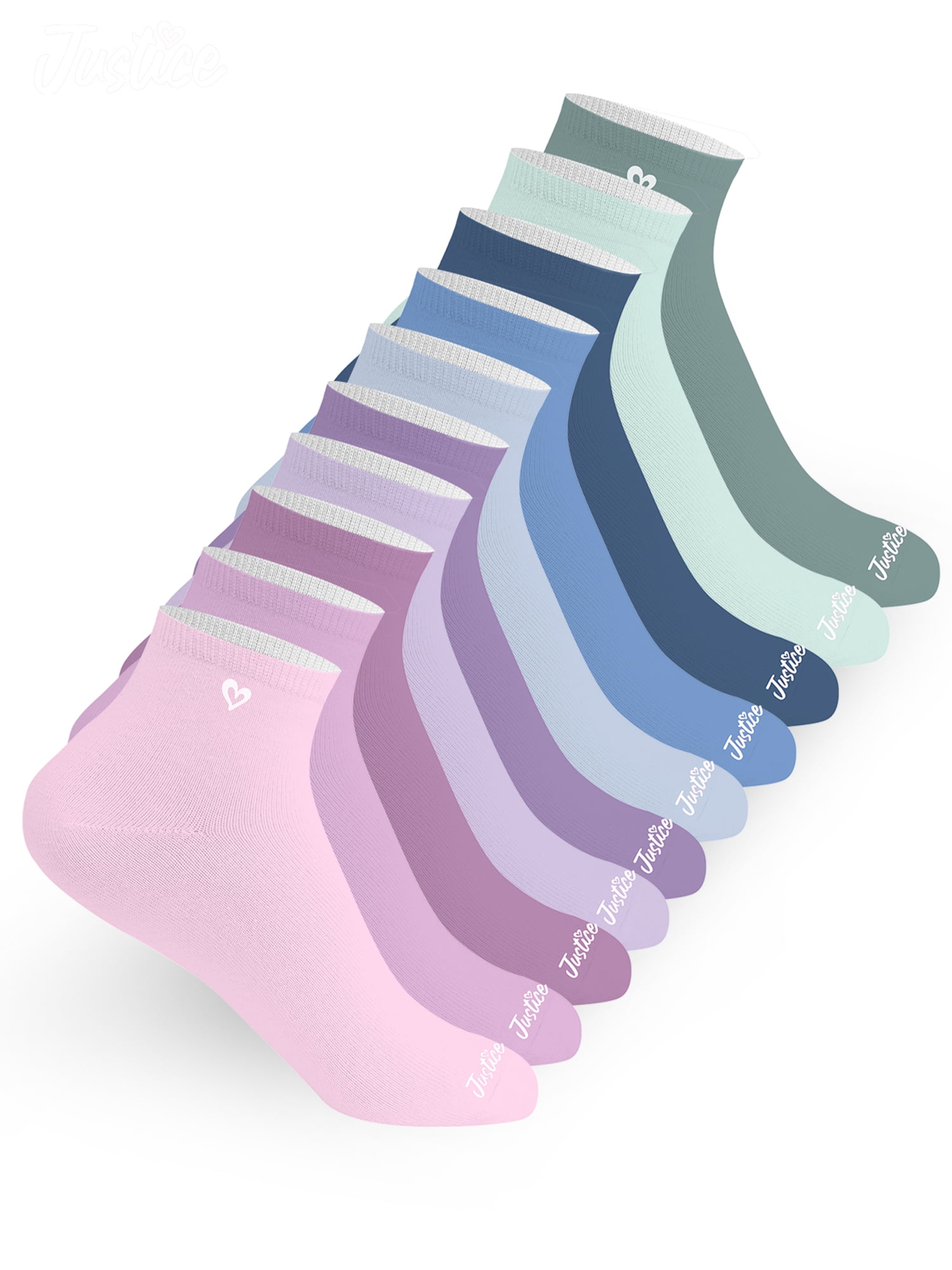 Justice Cushion Embroidered Quarter Socks for Girls for Daily Wear, 10 pack Pink Multi Color