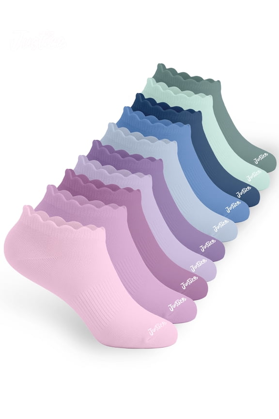 Cushion No Show Socks for Girls with Scallop Edge for All Day Wear, 10 pk Pink Multi Color