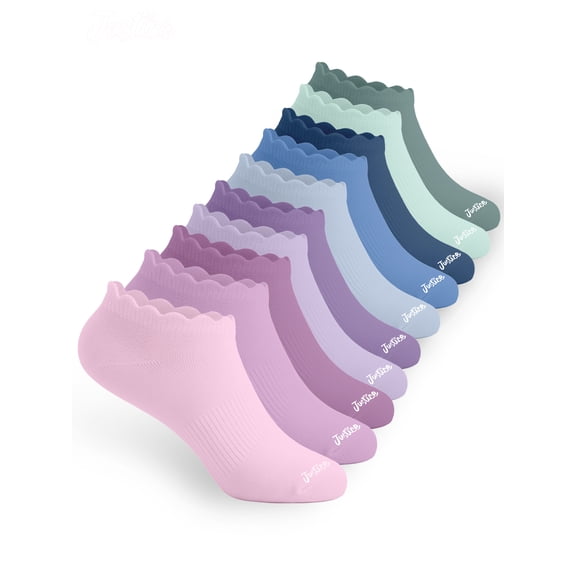 Justice Cushion No Show Socks for Girls with Scallop Edge for All Day Wear, 10 pk Pink Multi Color