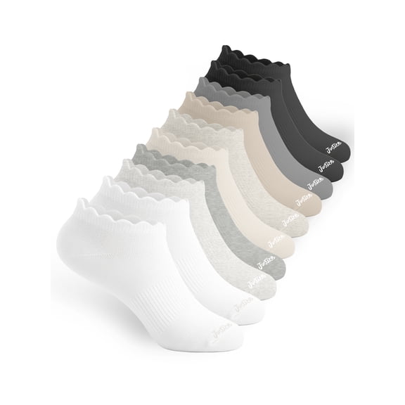 Justice Cushion No Show Socks for Girls with Scallop Edge for All Day Wear, 10 pk White Multi Color