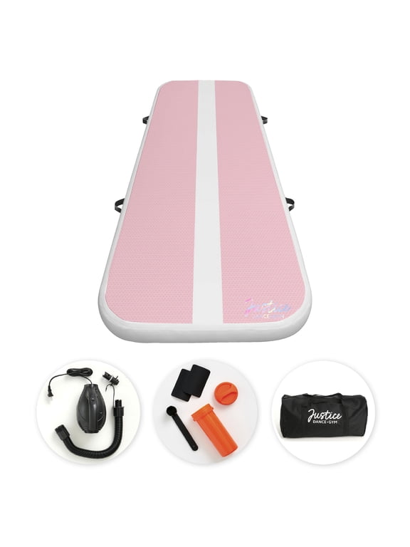 10ft Inflatable Air Track Gymnastics Tumbling Mat with Carrying Bag and Electric Air Pump - Pink