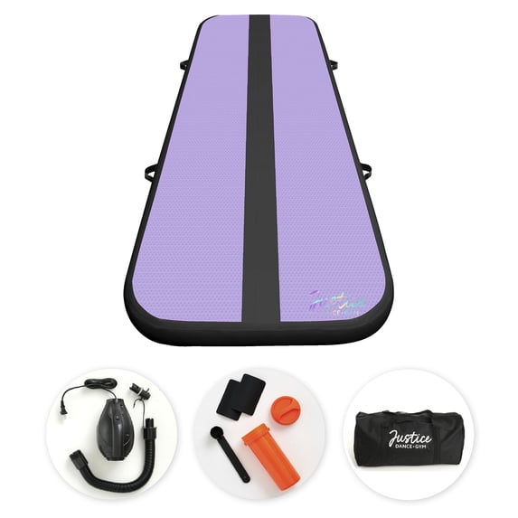 Justice 10ft Inflatable Air Track Gymnastics Tumbling Mat with Carrying Bag and Electric Air Pump - Purple