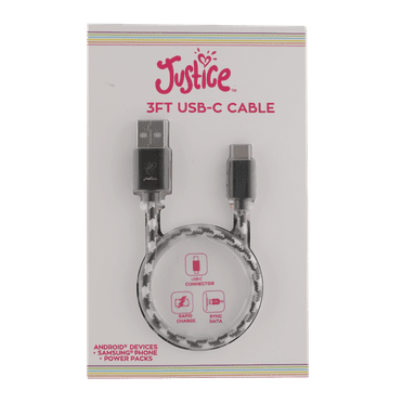 Justice 3 ft Braided Lightning to USB-C Charge And Sync iPhones Cable Rainbow Heart