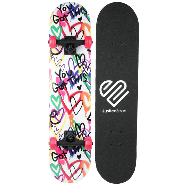 Justice 31" Standard Popsicle Complete Skateboard Heart Design, Ages 5