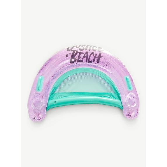 Justice 43" Inflatable Pool Chair Float with Grip Handles, Flower Shape Glitter, Ages 6+, Color Pink