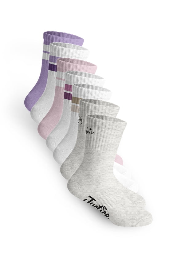 Mid Crew Socks for Girls, Stylish Kids Socks for Daily Wear, 6 pk Grey Multi Color