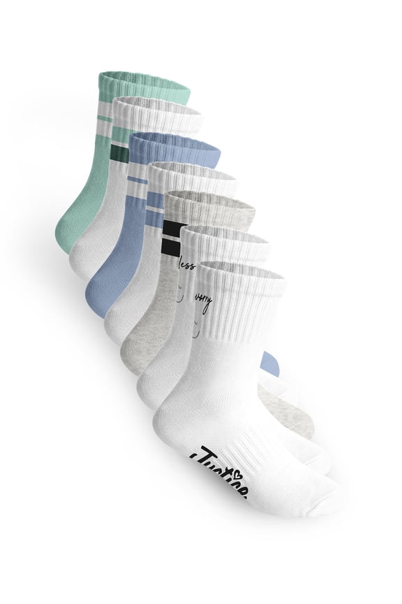 Mid Crew Socks for Girls, Stylish Kids Socks for Daily Wear, 6 pk White Multi Color