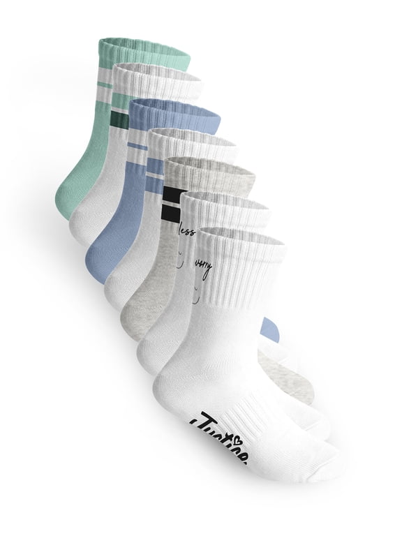 Mid Crew Socks for Girls, Stylish Kids Socks for Daily Wear, 6 pk White Multi Color