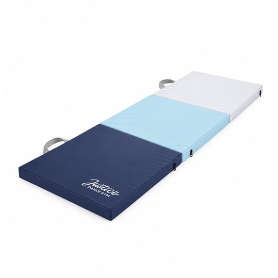 Justice 6ft Three-Fold Gymnastics Mat with Carry Handles, Multi Color, Navy, Blue, White, 1.5-inch Thickness