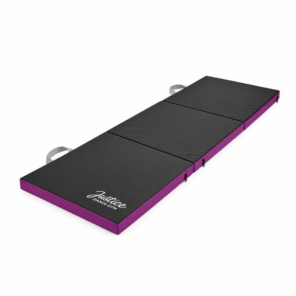 Justice 6ft Three-Fold Gymnastics Mat with Carry Handles, Black Iridescent, 1.5-inch Thickness