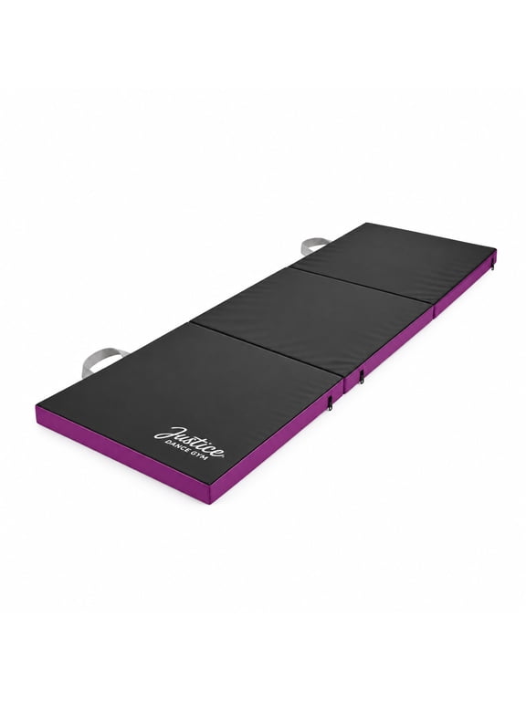 6ft Three-Fold Gymnastics Mat with Carry Handles, Black Iridescent, 1.5-inch Thickness