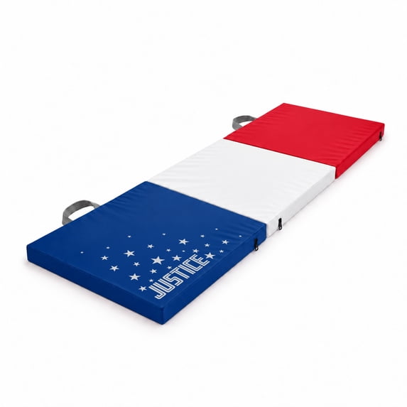 Justice 6ft Three-Fold Gymnastics Mat with Carry Handles, Multi Color Americana, 1.5-inch Thickness