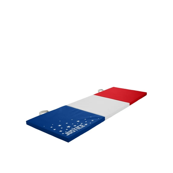 Justice 6' Three Folding Gymnastics Mat with Carry Handles, Multi Color, Americana, 1.5-inch Thickness