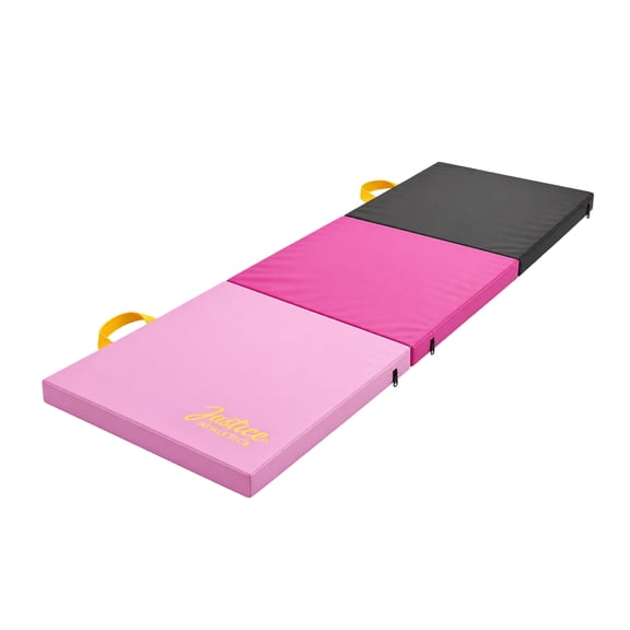 Justice 6ft Three Panel Folding Gymnastics Mat with Carry Handles, Multi Color Pink, 1.5-inch Thickness