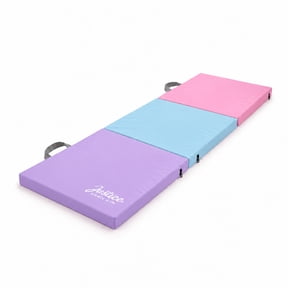 Justice 6ft Three-Fold Gymnastics Mat with Carry Handles, Multi Color, 1.5-inch Thickness