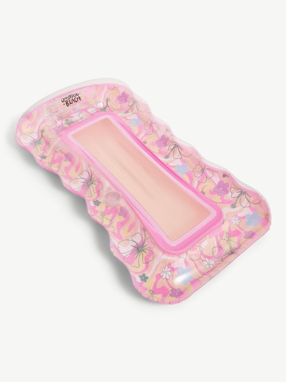 62" Inflatable Mesh Lounger Pool Float, Ages 6+, Retro Beach Design, Pink
