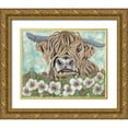 thumbnail image 1 of Justice, Ashley 14x12 Gold Ornate Wood Framed with Double Matting Museum Art Print Titled - Floral Highland Cow, 1 of 4