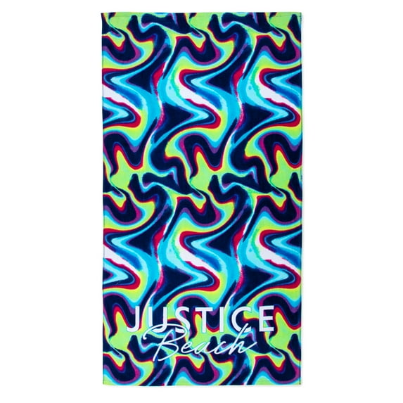 Justice Beach Towel, 100% Cotton, 64 x 34, Blue Marbled