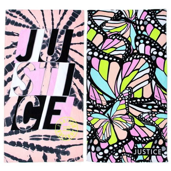 Justice Beach Towels Bundle 2-Pack, 100% Cotton, 64 x 34, Desert Flower & Butterfly Wings