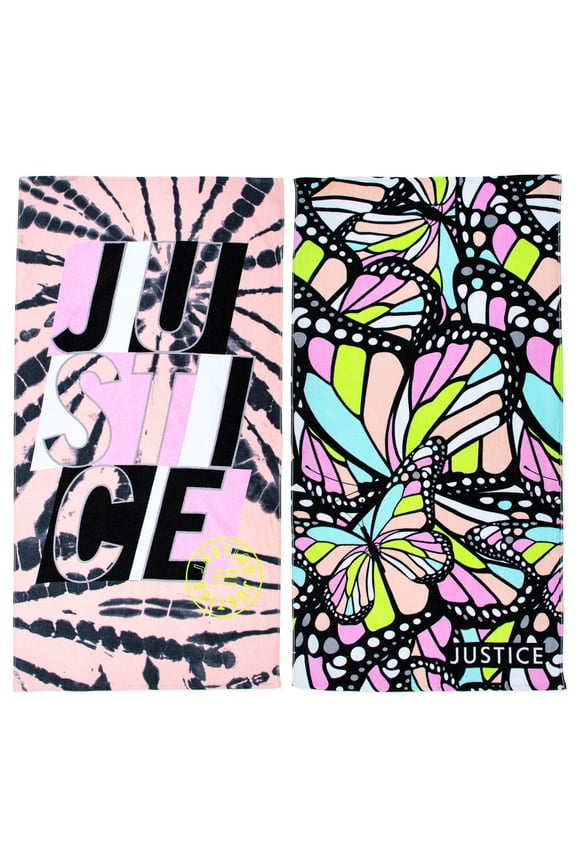 Beach Towels Bundle 2-Pack, 100% Cotton, 64 x 34, Desert Flower & Butterfly Wings