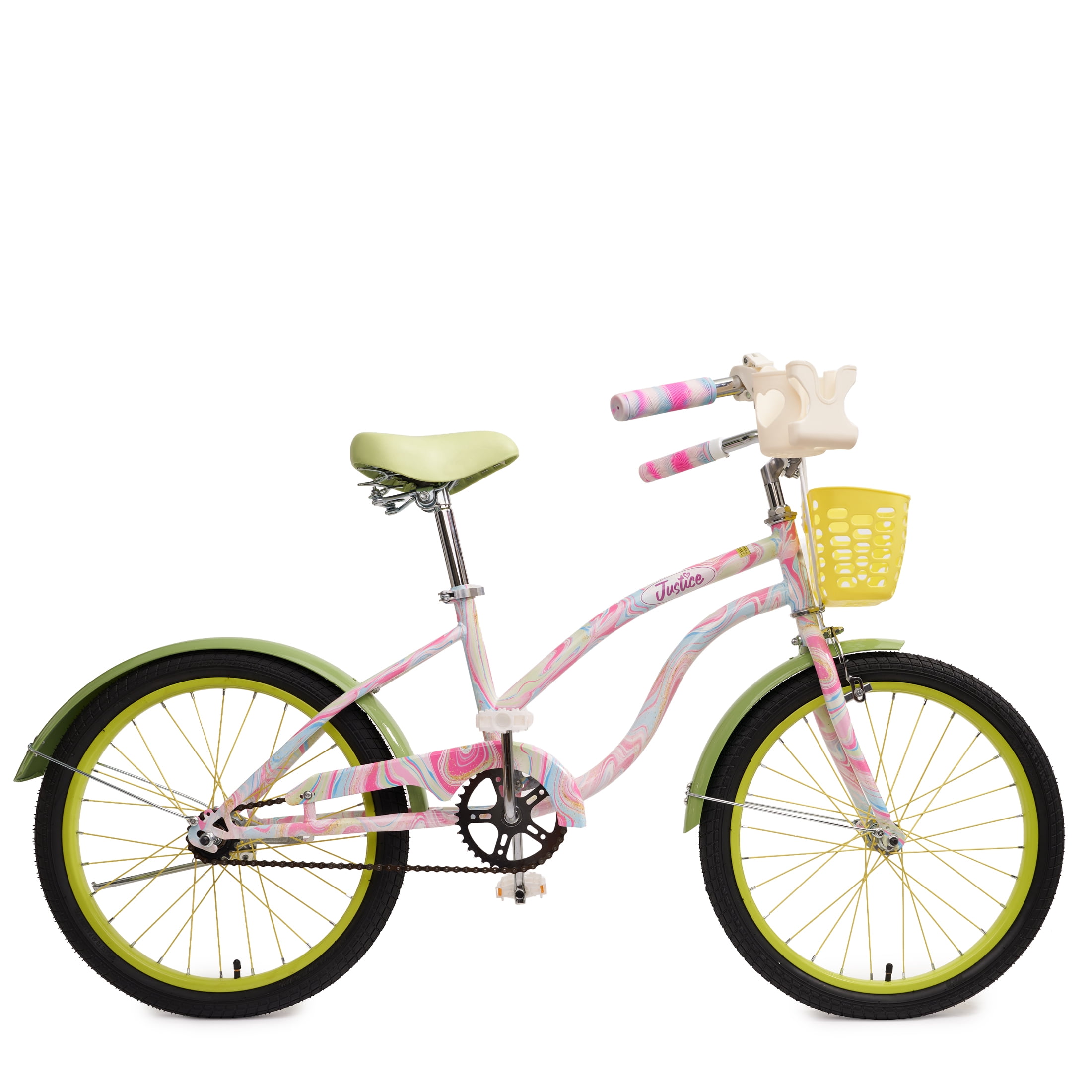 Justice Boardwalk Brights 20” Cotton Candy Swirl Cruiser Bike with Basket, Charms & Phone/Bottle Holder
