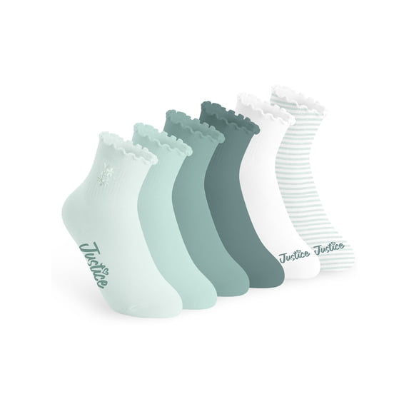 Justice Boyfriend Rib Ankle Socks for Girls with Lettuce Edge Anklet, 6 pk Green