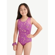 Justice Celestial Foil Print Gymnastic Leotard for Girls with Matching Scrunchie, Sizes XS-XL