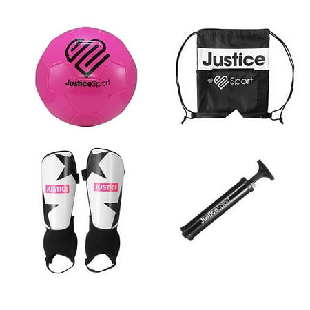 Justice Dazzler 4PC Starter Set-Pink- (1) Size 4 Soccer ball, (1Pr) Adjustable Shin Guards, (1) Mesh Soccer bag (1) Inflating Pump)