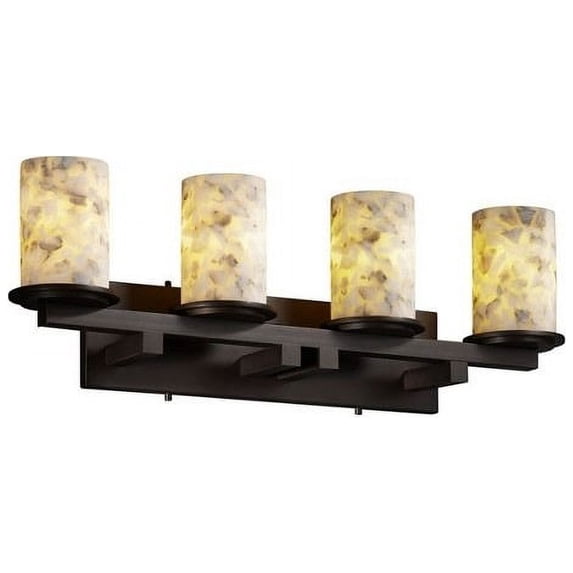 Justice Design ALR-8774-10-MBLK Alabaster Rocks Dakota - 29 Inch Straight-Bar Bath Bar with Cylinder Flat Rim Alabaster Resin Shade Matte Black Incandescent Polished Chrome Finish
