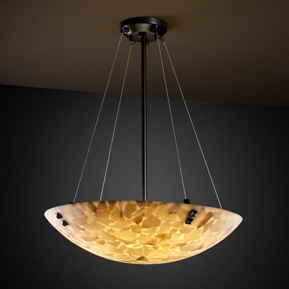 Justice Design ALR-9661-35-DBRZ-F3 Alabaster Rocks Finials - 21 Inch Bowl Pendant with Round Bowl Alabaster Resin Shade and Square w/ Point Finials Dark Bronze Incandescent Dark Bronze Finish
